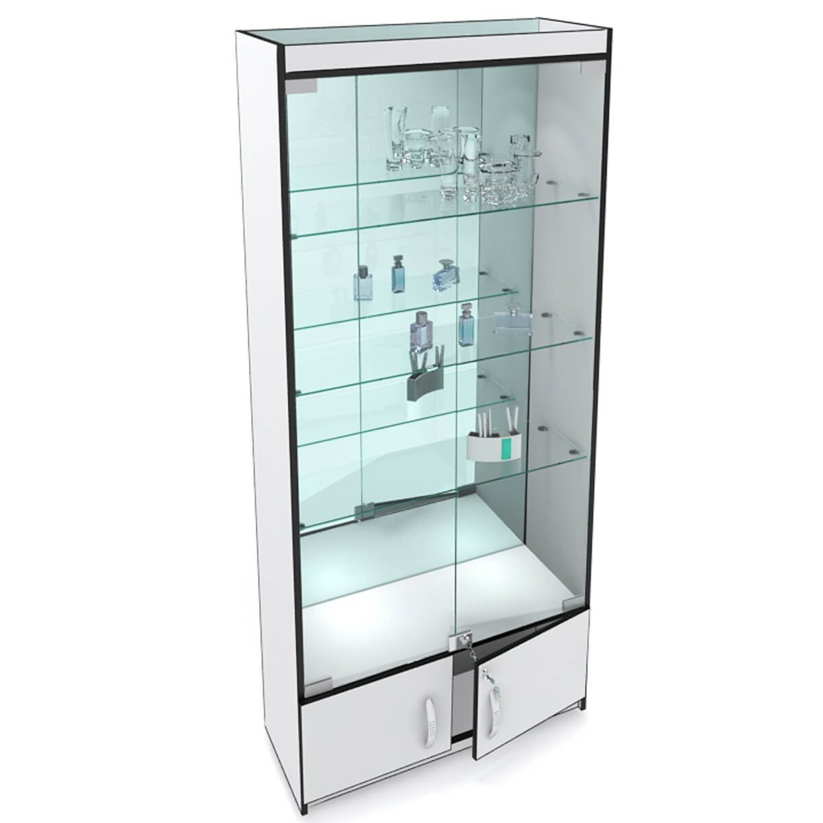 Витрина с замками с зеркальной задней стенкой